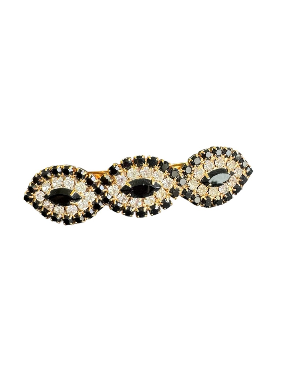 Vintage Rhinestone Hair Clip Large Barrette Gold Tone Prom Formal Made In France